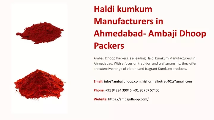 haldi kumkum manufacturers in ahmedabad ambaji