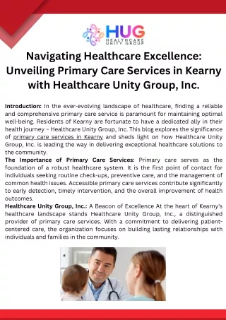 Navigating Healthcare Excellence Unveiling Primary Care Services in Kearny with Healthcare Unity Group, Inc.