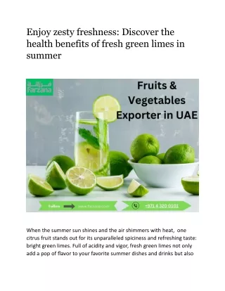 Enjoy zesty freshness Discover the health benefits of fresh green limes in summer