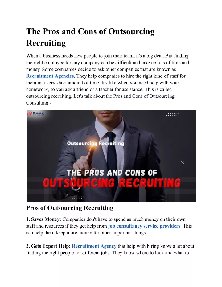 the pros and cons of outsourcing recruiting