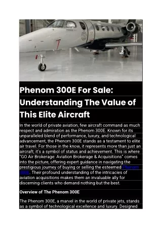 Phenom 300E For Sale Understanding The Value of This Elite Aircraft