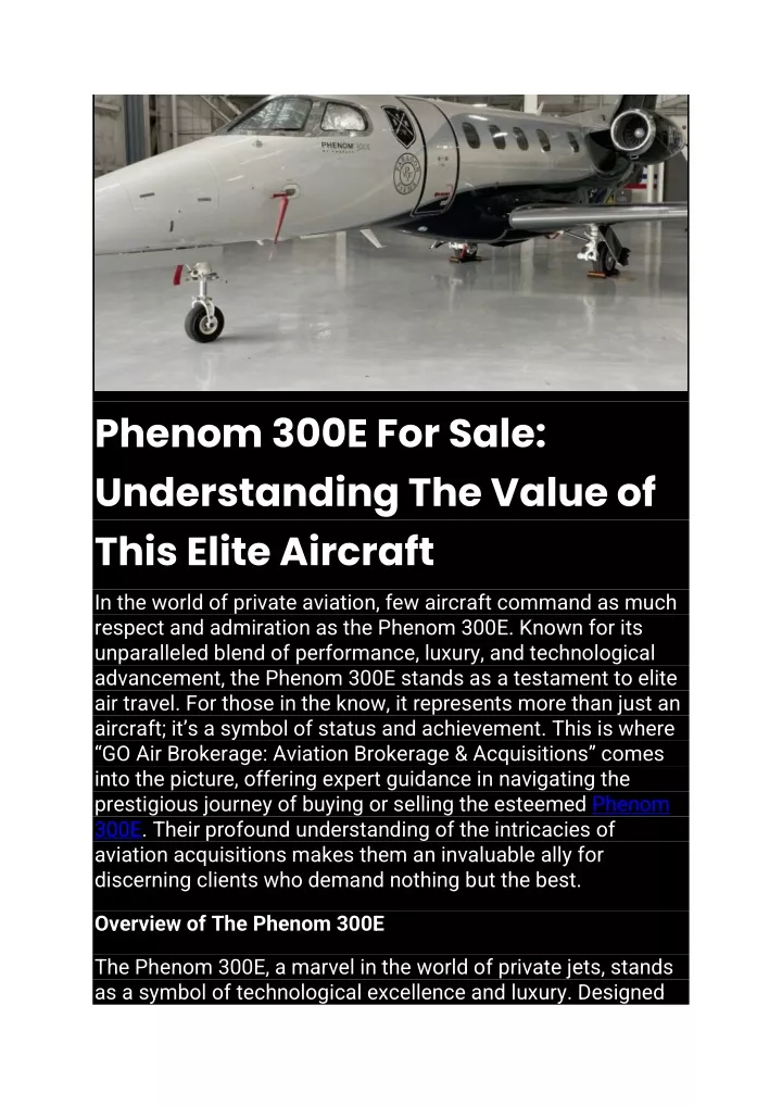 phenom 300e for sale understanding the value