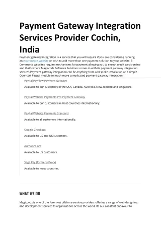 Payment Gateway Integration Services Provider Cochin, India