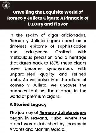 Unveiling the Exquisite World of Romeo y Julieta Cigars A Pinnacle of Luxury and Flavor
