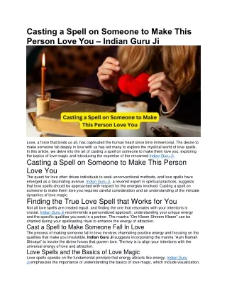 Casting a Spell on Someone to Make This Person Love You – Indian Guru Ji