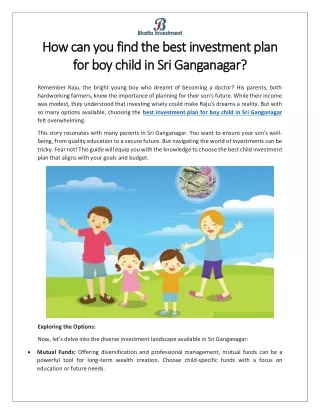 How can you find the best investment plan for boy child in Sri Ganganagar