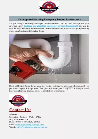 Drainage and Plumbing Emergency Services Bournemouth