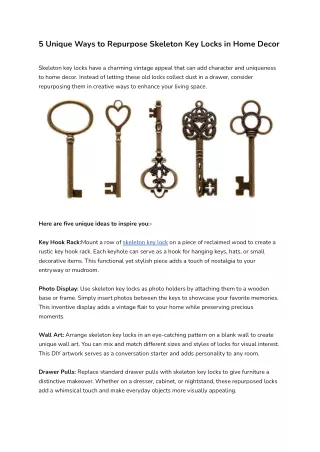 5 Unique Ways to Repurpose Skeleton Key Locks in Home Decor