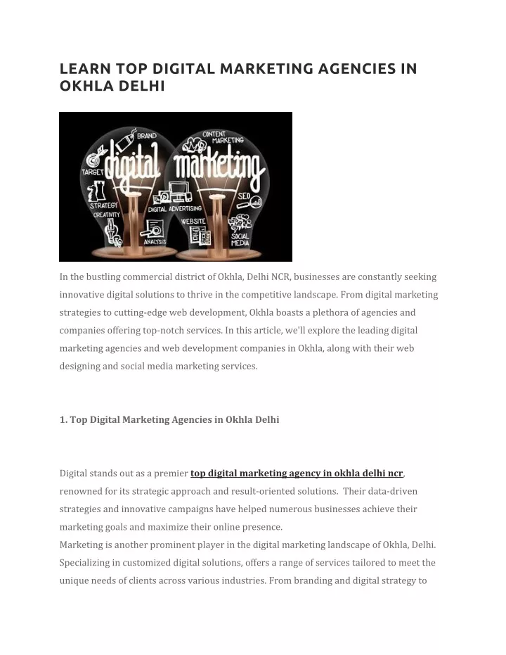 learn top digital marketing agencies in okhla