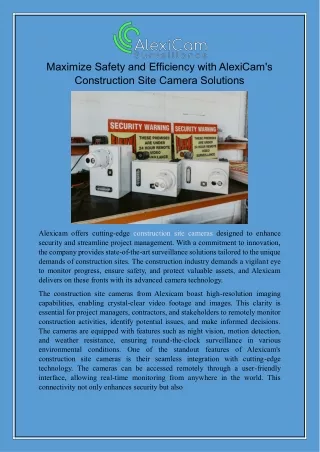 Maximize Safety and Efficiency with AlexiCam's Construction Site Camera Solutions