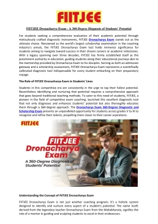 FIITJEE Dronacharya Exam - A 360-Degree Diagnosis of Students’ Potential