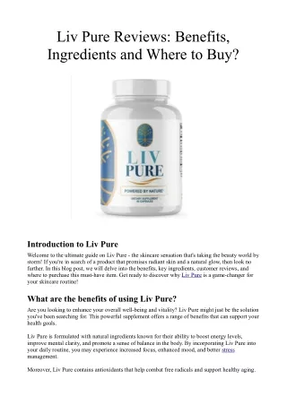 Liv Pure Reviews Benefits Ingredients and Where to Buy