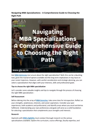 Navigating MBA Specializations - A Comprehensive Guide to Choosing the Right Path
