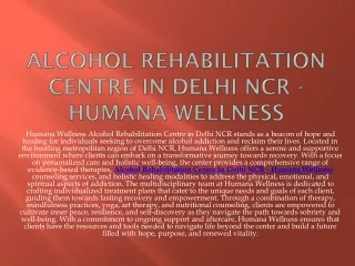 Alcohol Rehabilitation Centre In Delhi NCR - Humana