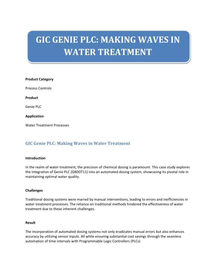 gic genie plc making waves in water treatment