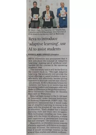 REVA University Launches New Adaptive Learning and Teaching - The New Indian Express