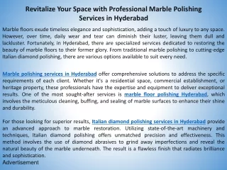 Revitalize Your Space with Professional Marble Polishing Services in Hyderabad