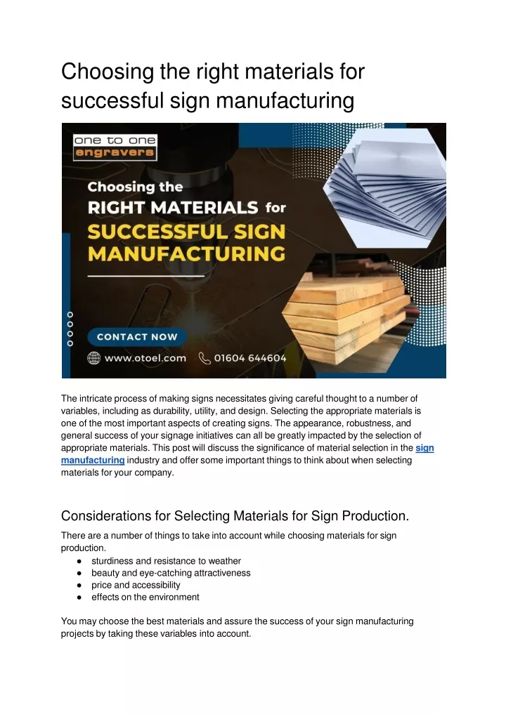 choosing the right materials for successful sign manufacturing