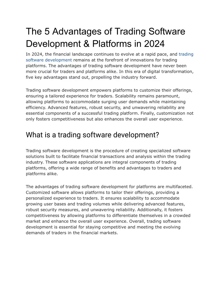 the 5 advantages of trading software development