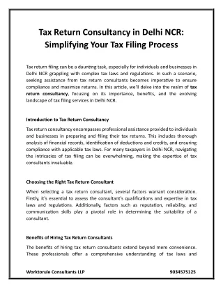 Tax Return Consultancy in Delhi NCR Simplifying Your Tax Filing Process