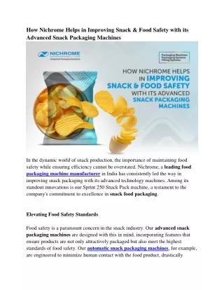 How Nichrome Helps in Improving Snack & Food Safety with its Advanced Snack Packaging Machines