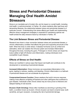 Stress and Periodontal Disease_ Managing Oral Health Amidst Stressors