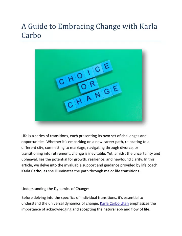 a guide to embracing change with karla carbo