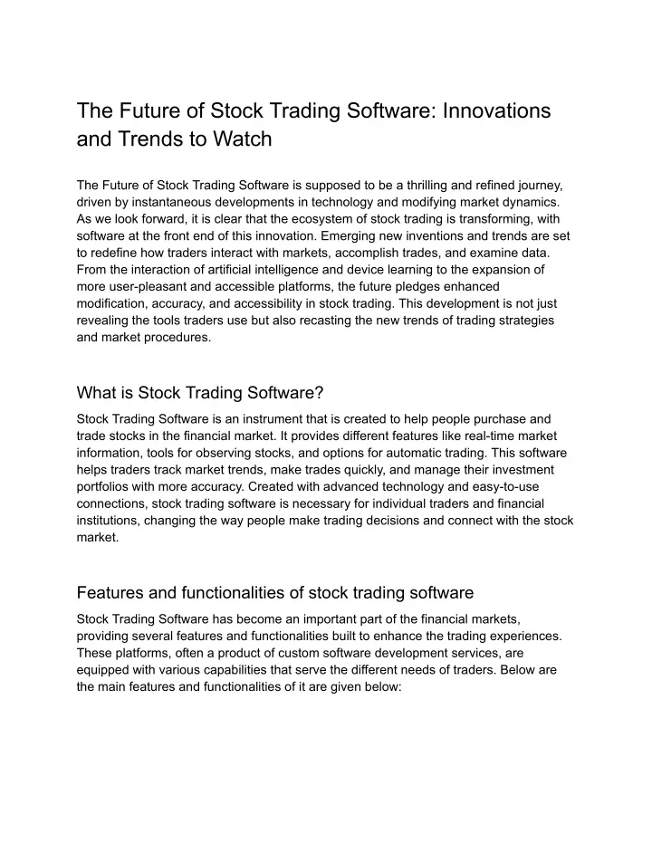 the future of stock trading software innovations