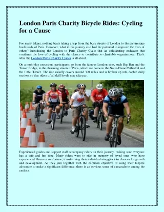 London Paris Charity Bicycle Rides: Cycling for a Cause
