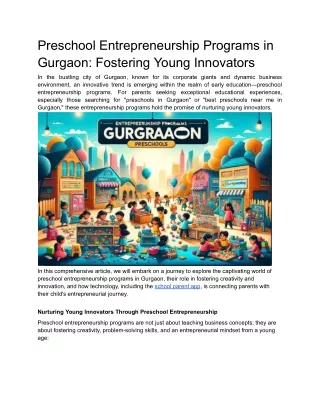 Preschool Entrepreneurship Programs in Gurgaon_ Fostering Young Innovators