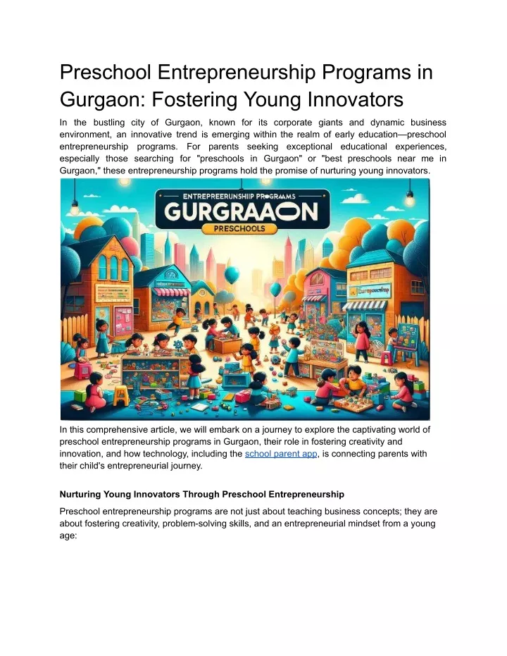 preschool entrepreneurship programs in gurgaon