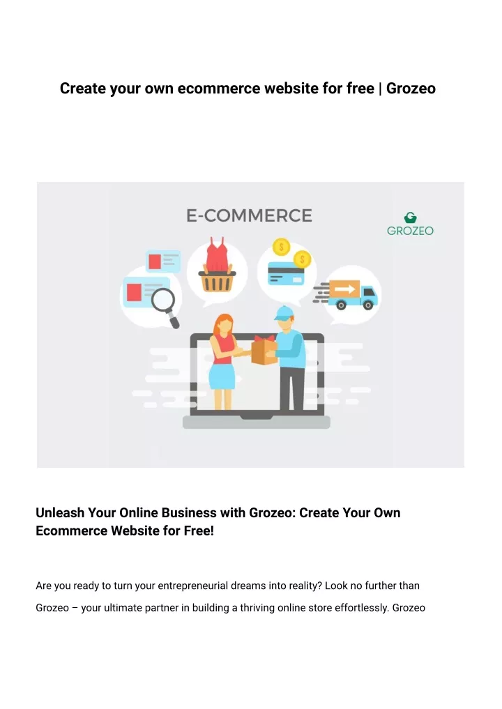 create your own ecommerce website for free grozeo