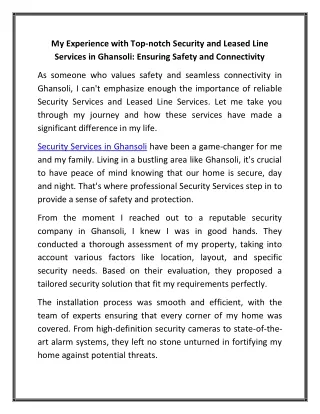 My Experience with Top-notch Security and Leased Line Services in Ghansoli Ensuring Safety and Connectivity