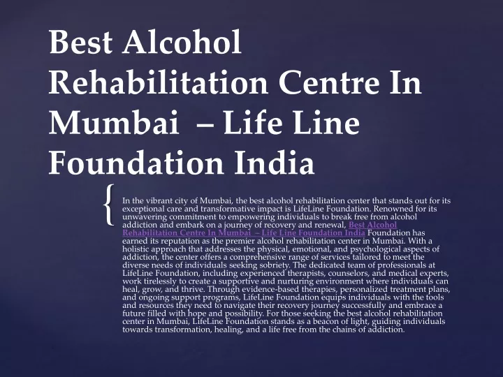 best alcohol rehabilitation centre in mumbai life line foundation india