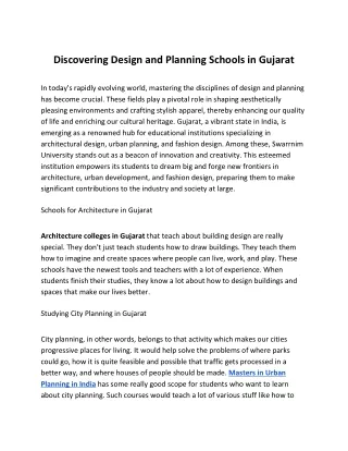 Discovering Design and Planning Schools in Gujarat