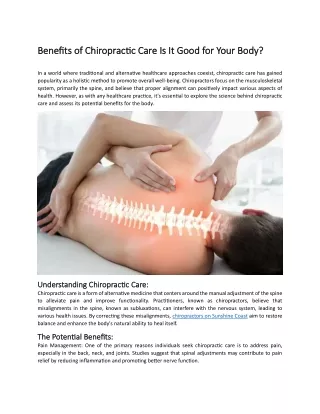 Benefits of Chiropractic Care Is It Good for Your Body