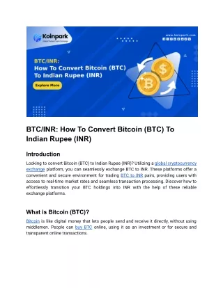 BTC_INR_ How to Convert Bitcoin (BTC) To Indian Rupee (INR) in India
