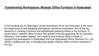 Revolutionizing Workspaces: Modular Office Furniture in Hyderabad