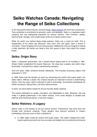 Seiko Watches Canada Navigating the Range of Seiko Collections
