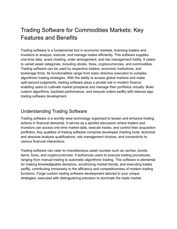 trading software for commodities markets