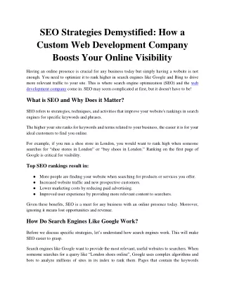 SEO Strategies Demystified How a Custom Web Development Company Boosts Your Online Visibility