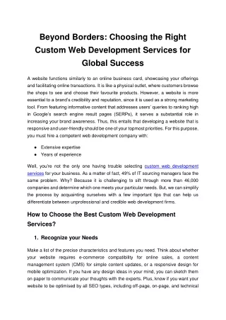 Beyond Borders Choosing the Right Custom Web Development Services for Global Success