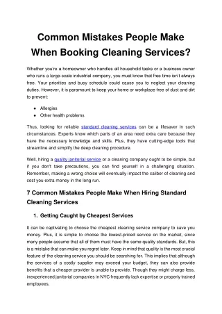 Common Mistakes People Make When Booking Cleaning Services