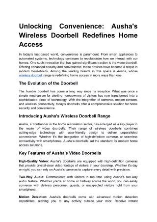 Unlocking Convenience: Ausha's Wireless Doorbell Redefines Home Access