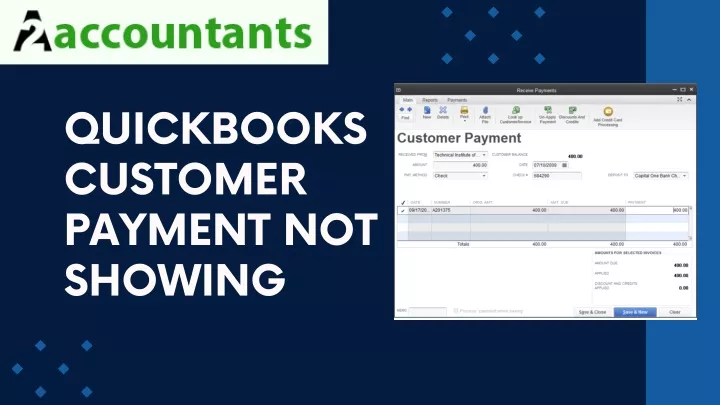 quickbooks customer payment not showing