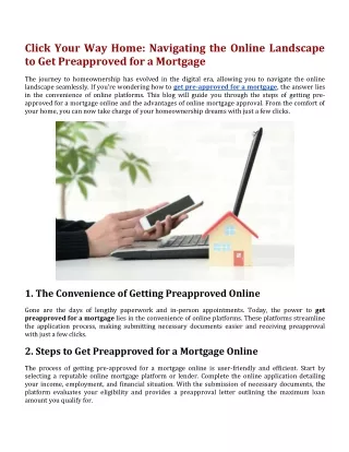 Click Your Way Home Navigating the Online Landscape to Get Preapproved for a Mortgage