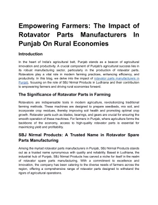 Empowering Farmers: The Impact of Rotavator Parts Manufacturers In Punjab On Rur