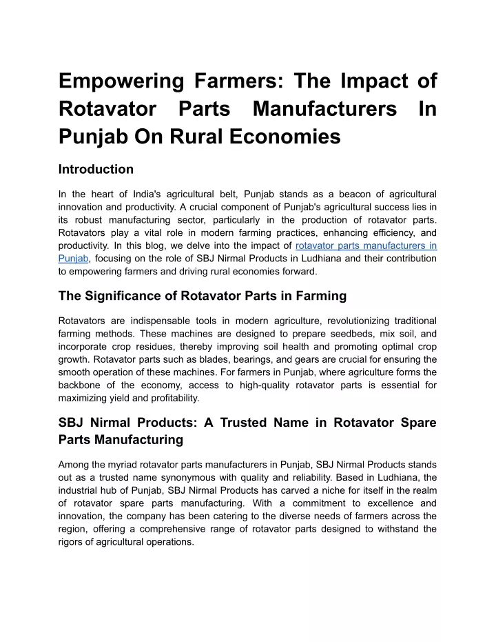 empowering farmers the impact of rotavator parts
