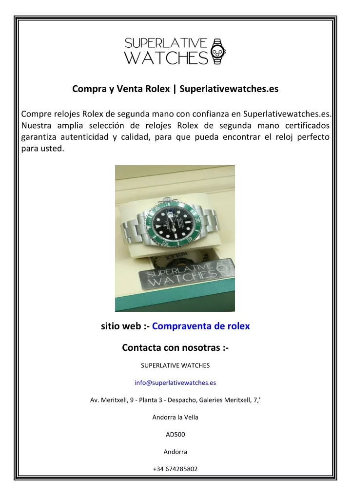 compra y venta rolex superlativewatches es