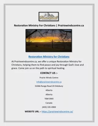 Restoration Ministry For Christians | Prairiewindscentre.ca